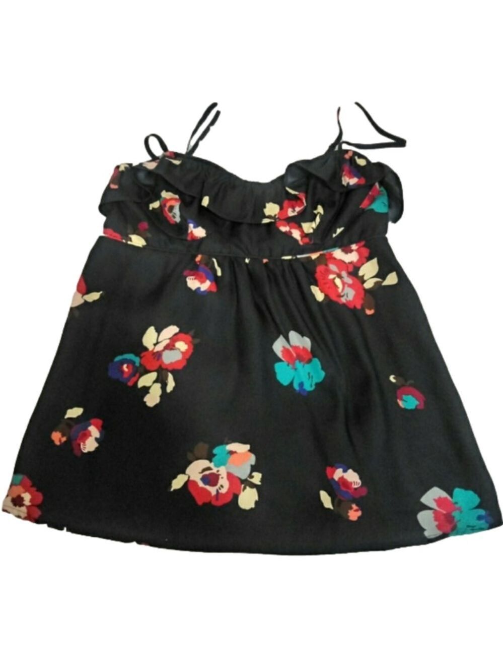 American Eagle Outfitters Floral Ruffle Spaghetti Strap Pullover Baby Doll Top